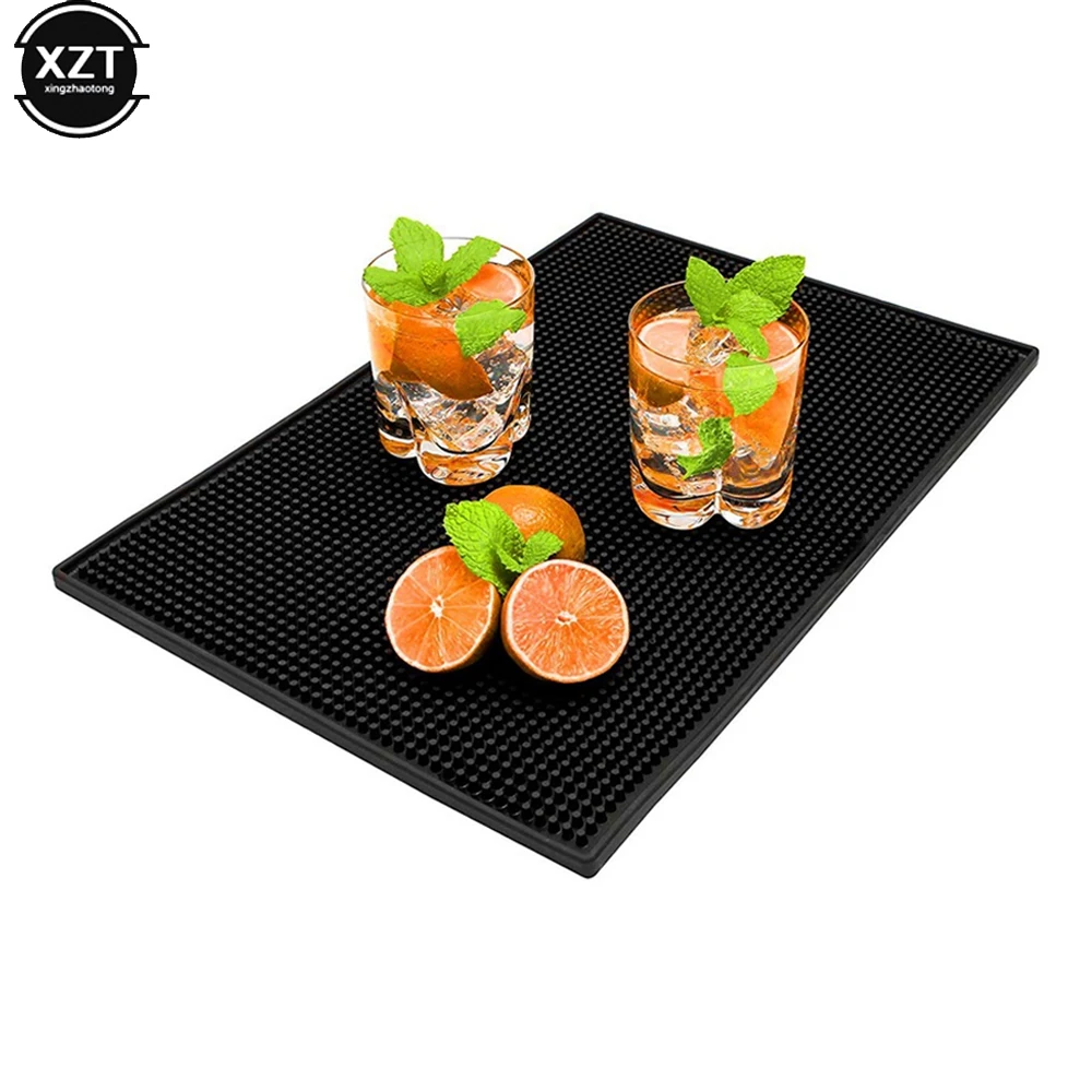 Thicken 1cm Anti Slip Bar Mat Rubber Avoid Spill Mat Bar Runner Glass Drip Tray Beer Drink Rail Coffee Baristal Making Pad Black