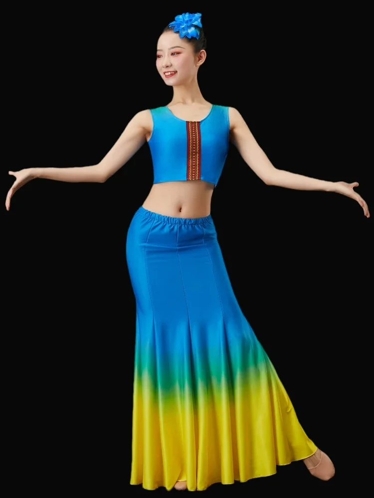 Chinese Dai Dance Costumes for Girls Women Sexy Peacock Dance Clothing Fishtail Skirt Suits Festival Performance