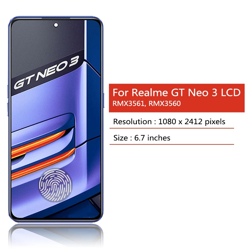 شاشة AMOLED GT Neo3 مقاس 6.7 بوصة لهاتف OPPO Realme GT Neo 3 RMX3560 RMX3561 MX3562 شاشة LCD تعمل باللمس مجموعة المحولات الرقمية لشاشة