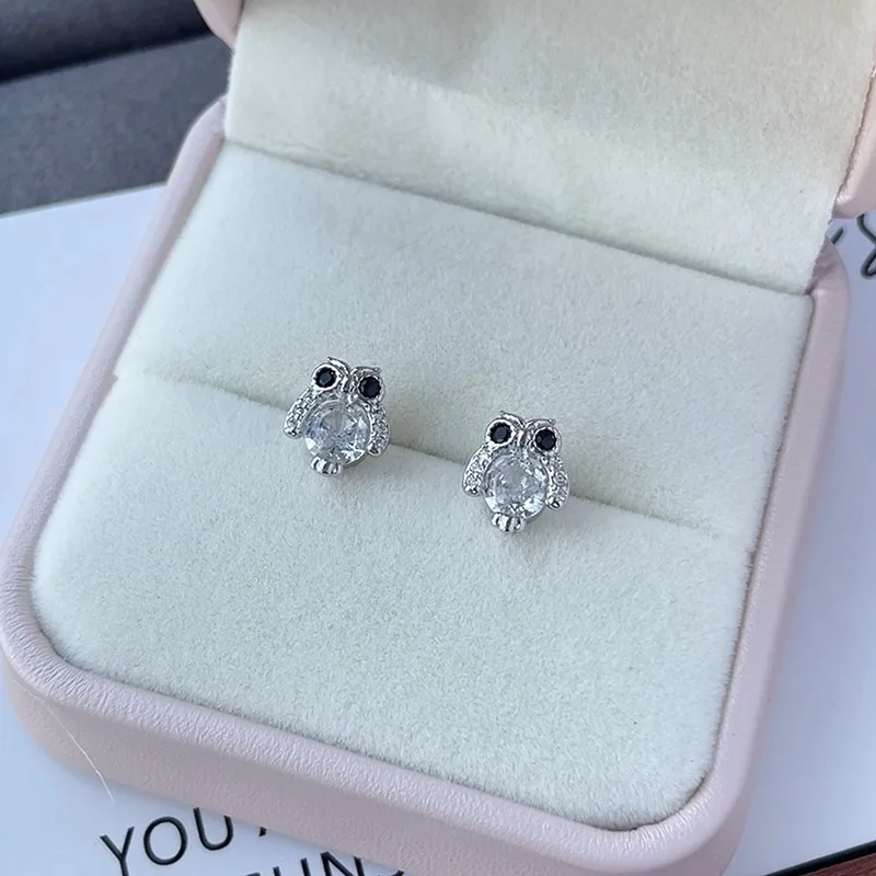 

PONYKISS Tibetan Silver Zircon Mini Owl Animal Stud Earrings for Women Cute Shining Fashion Jewelry Minimalist Accessories