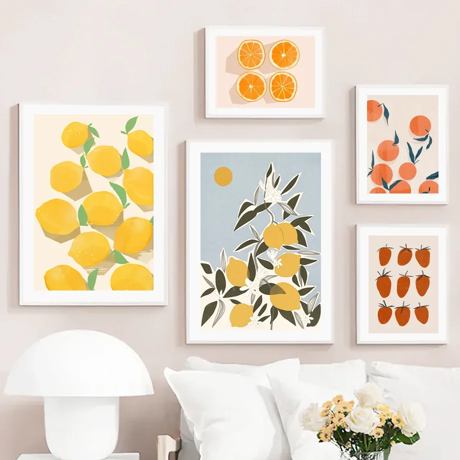 1pc frameless Canvas Painting Lemon Strawberry Cherry Orange Wall Art Canvas Painting Interior Home Decor Poster Bedroom Fruit M
