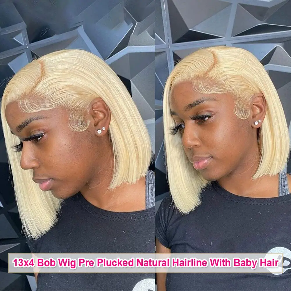 Blonde Human Hair Bob Wig for Black Women 100% Human Hair Bob Wig 13x4 HD Transparent Lace Front Wigs Remy 613 Lace Frontal Wig