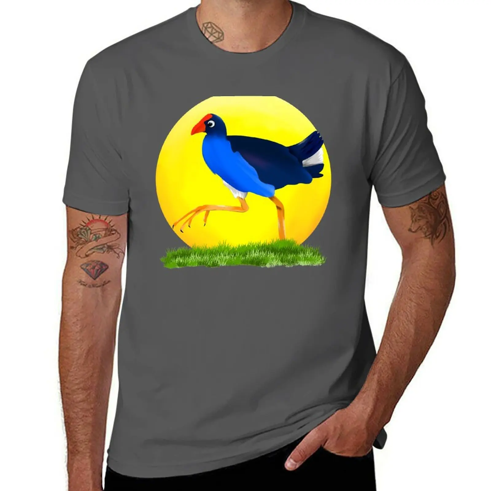 

Pukeko bird New Zealand T-Shirt Minimalist Plain Crew Neck T-Shirt