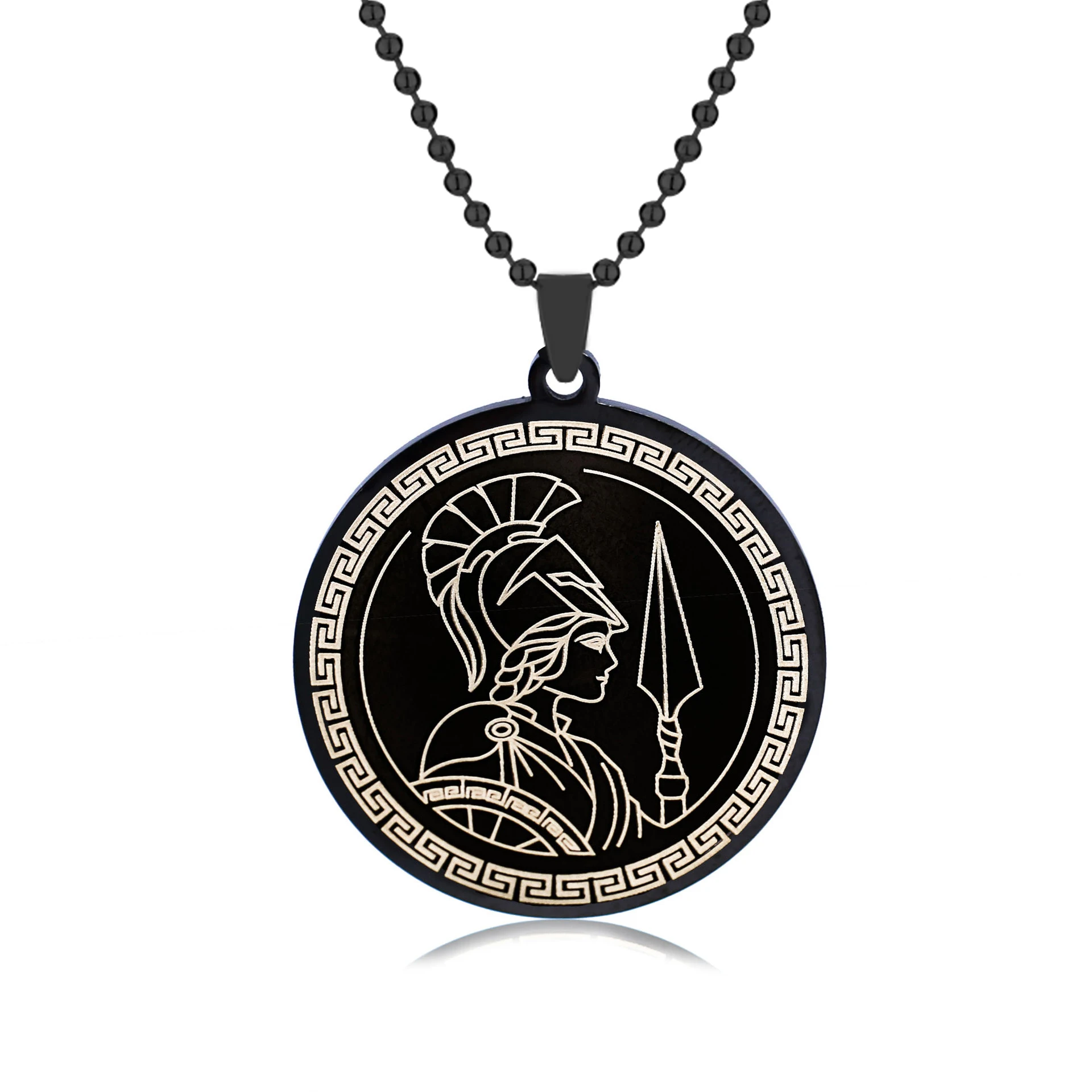 Ancient Greek Goddess of War Athena Necklace Men Women Round Brand Stainless Steel Pendant Necklace Commemorative Jewelry Gift