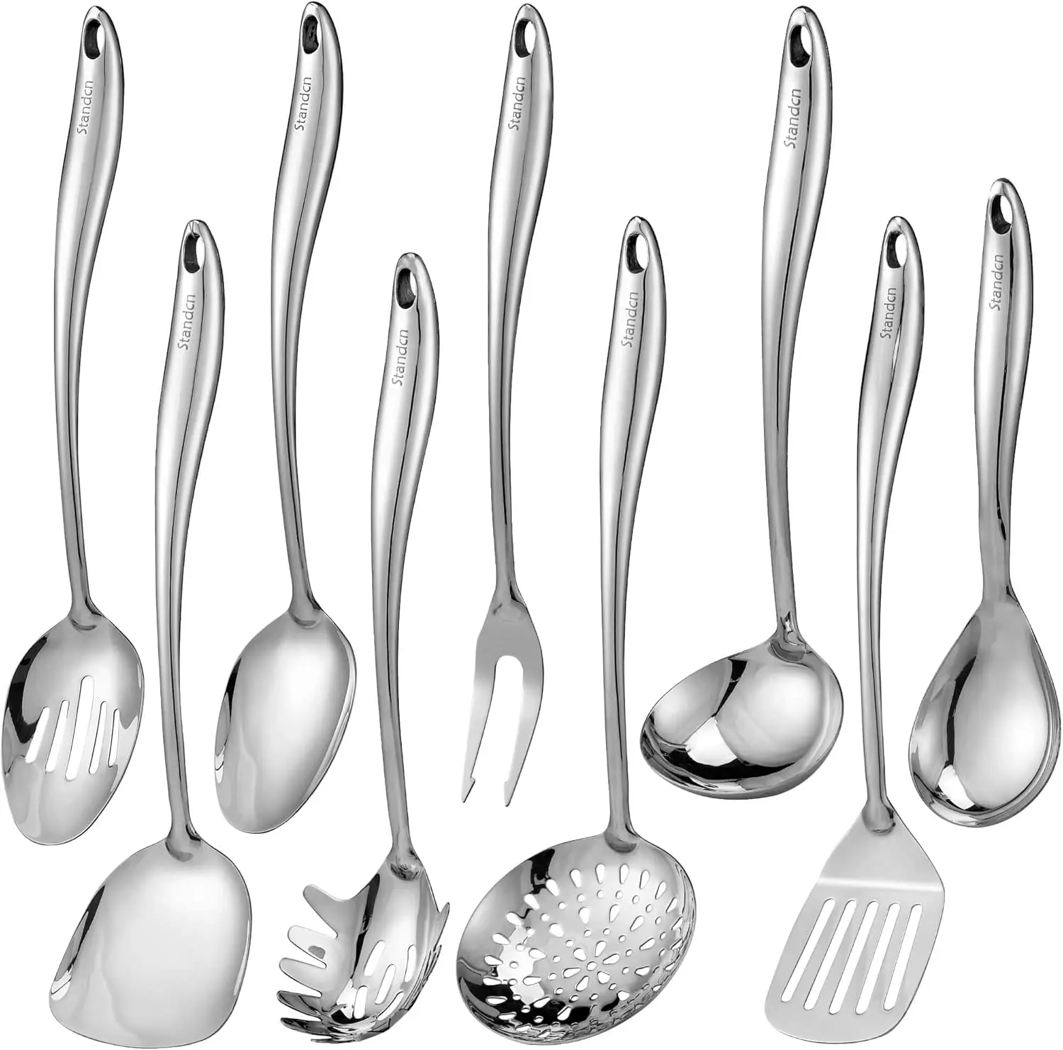 

Steel Kitchen Utensil Set - 9 PCS Serving Utensils, Cooking Utensil, Solid Spoon, Slotted Spoon, Fork, Spatula, La