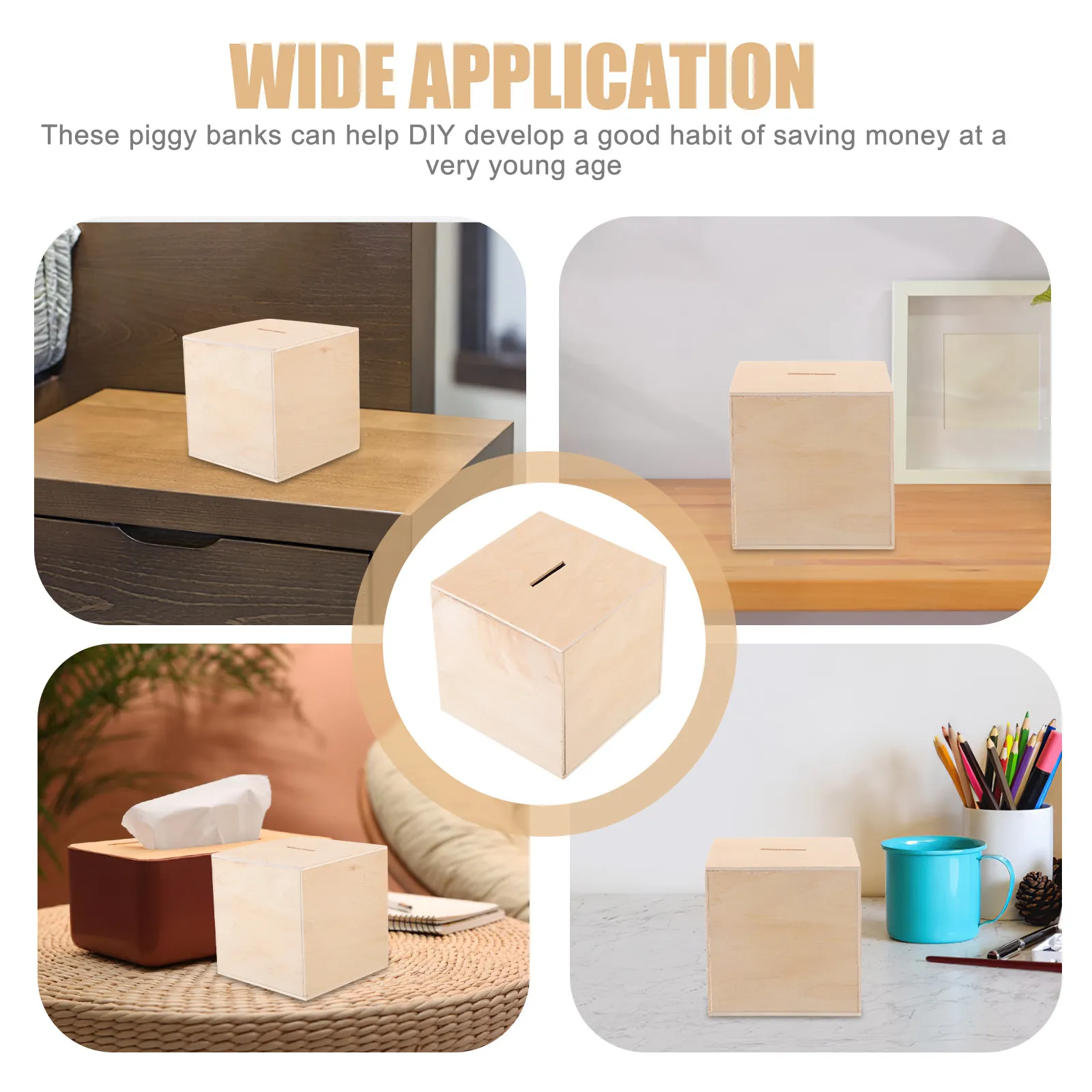 

2 шт. Неокрашенные деревянные копилки для монет, сделанные своими руками, для дома и офиса, декоративные, для творчества