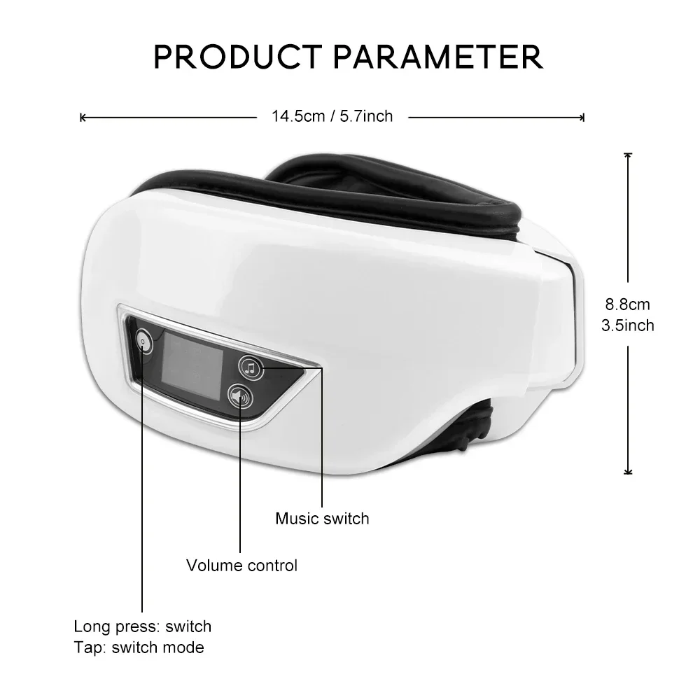 Przyrząd do masażu oczu Masażer szyi Inteligentne okulary Bluetooth Pressoterapia Ogrzewanie Gorąca akupresura Wibracje Przeciw cieniom koło — zdjęcie 6