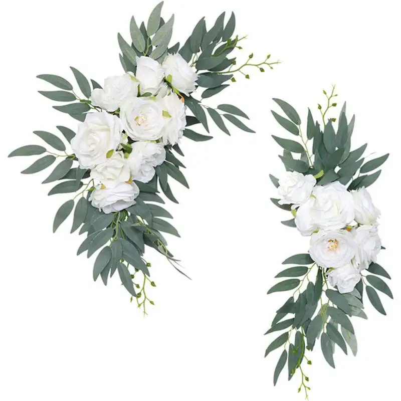 Yannew-Kit de fleurs artificielles pour arche de mariage, guirxiété d'eucalyptus poussiéreux, rideaux Boho, rose bleu, décorations de mariage, signe de bienvenue