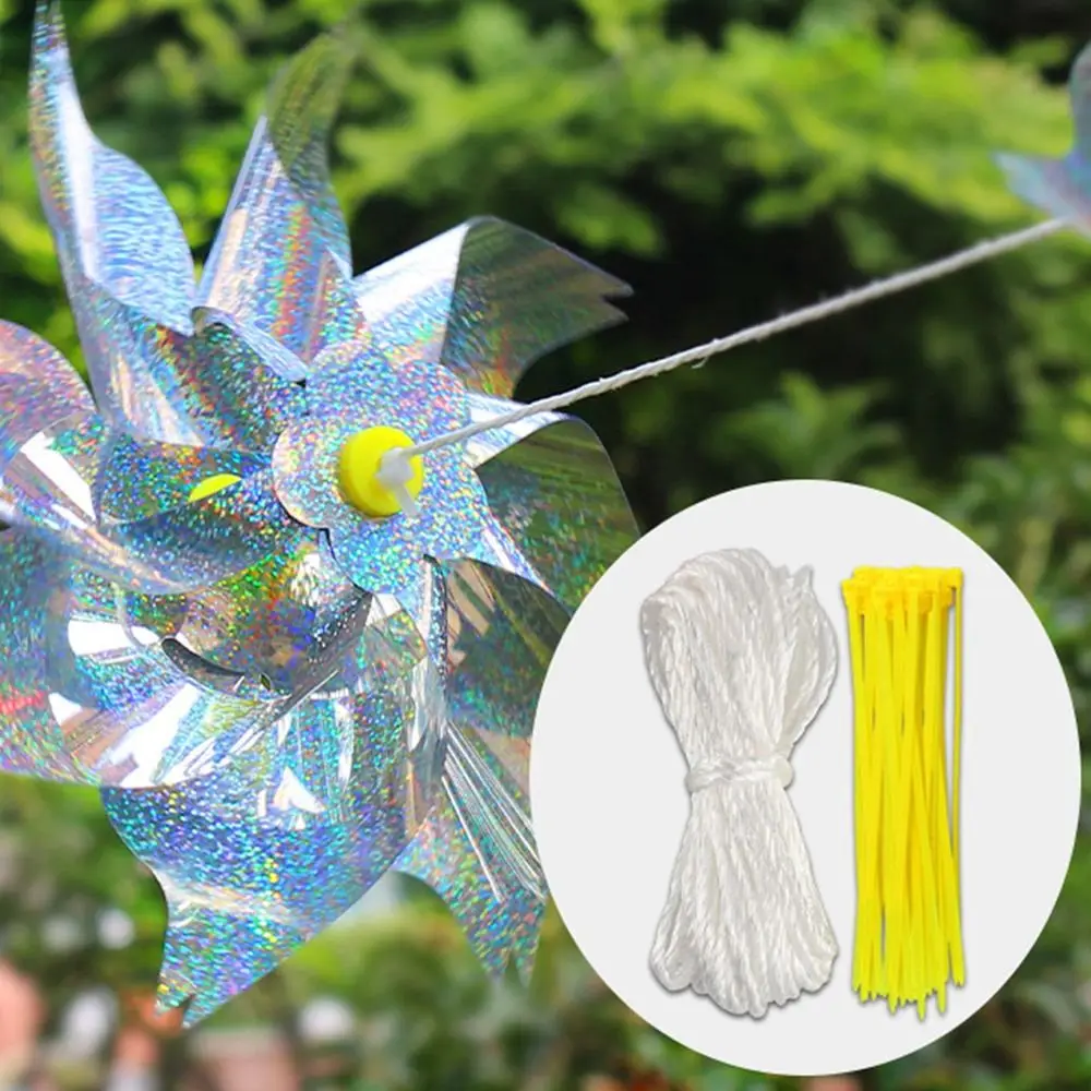 Molino de viento repelente de pájaros, cuerda de 10M, molino de viento reflectante colorido, hilanderos de viento, decoración de jardín, repelente de aves para exteriores