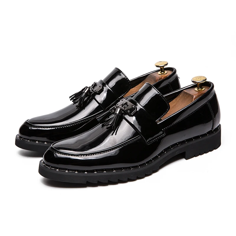 

New Men Fashion Tassel Shoes PU Black Thick soled Wear resistant Leather Shoes High quality Le Fu Shoes Size 38-46 Men Shoes