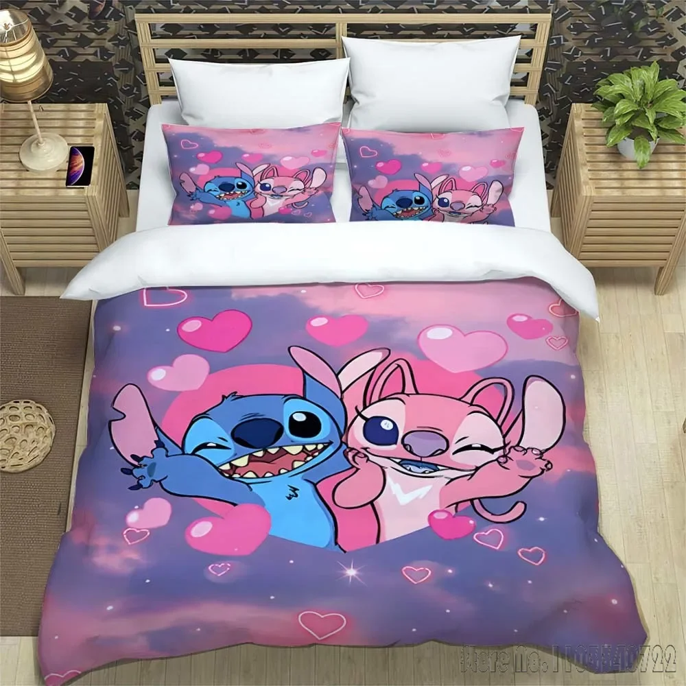 Anime Disney Stitch Love Child Set copripiumino HD Copripiumino per bambini Set biancheria da letto Biancheria da letto Arredamento camera da letto