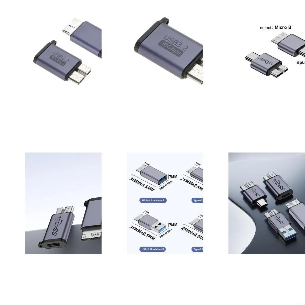 193A Aluminum Alloy Type C/USB to MicroB Converter 10Gbps Data Sync Cable for Phones External Hard Disk Drives