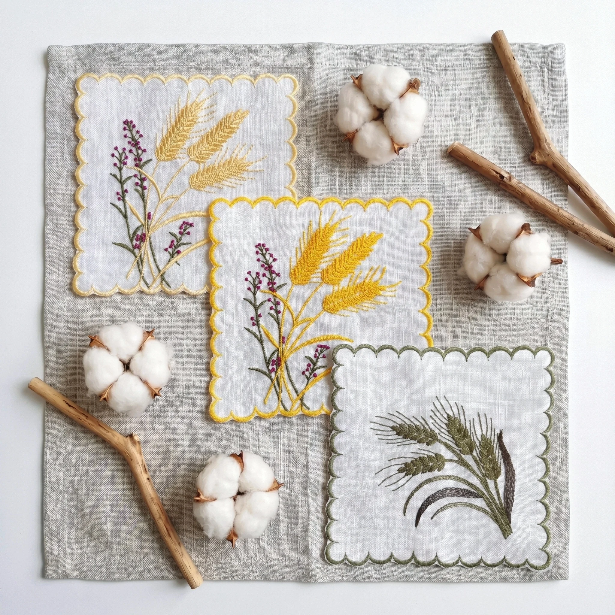 3pcs Coasters Set Cute Square Embroidery Coasters Glass Coaster Set Decorative Tray Table Accessories Country Wedding Decoration