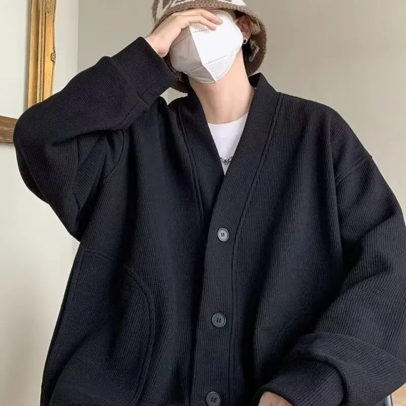 

Men's Casual Knitted Sweater Oversize American Sle V-Ne Long Sve Outerwear for Couples Autumn Winter Polyester Fiber