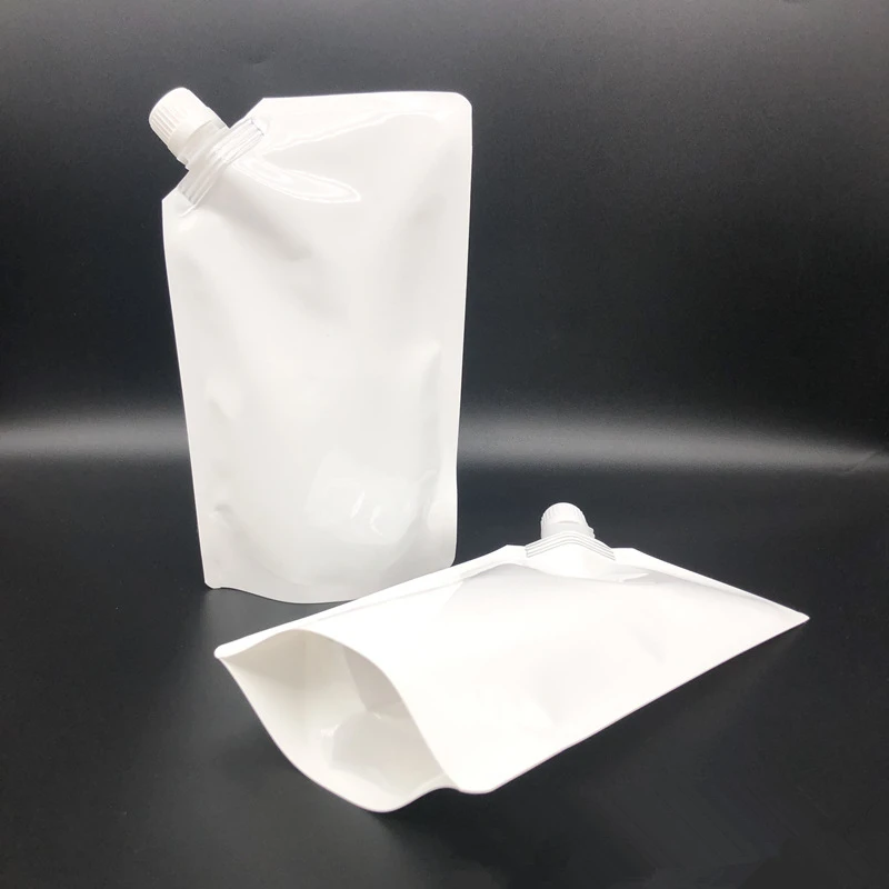 100pcs 500ml/1L Milky White Standing Up Liquid Packing Bag - Aluminium Foil Food Grade Drinks Suction Nozzle Pouch Juice Bag