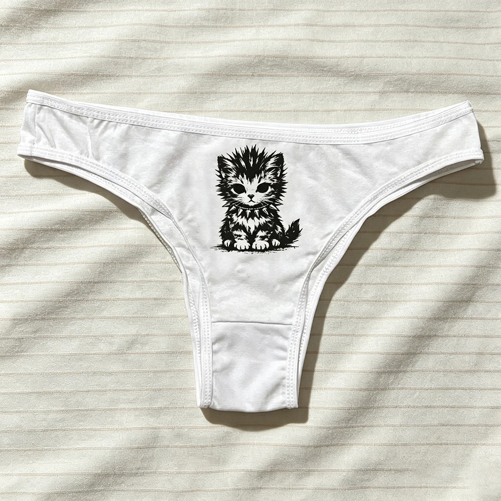 Emo Women's Y2K Japanese Gothic Cat Printed Mini Triangle Underwear Beach Style Aesthetics 2000s Clothing
