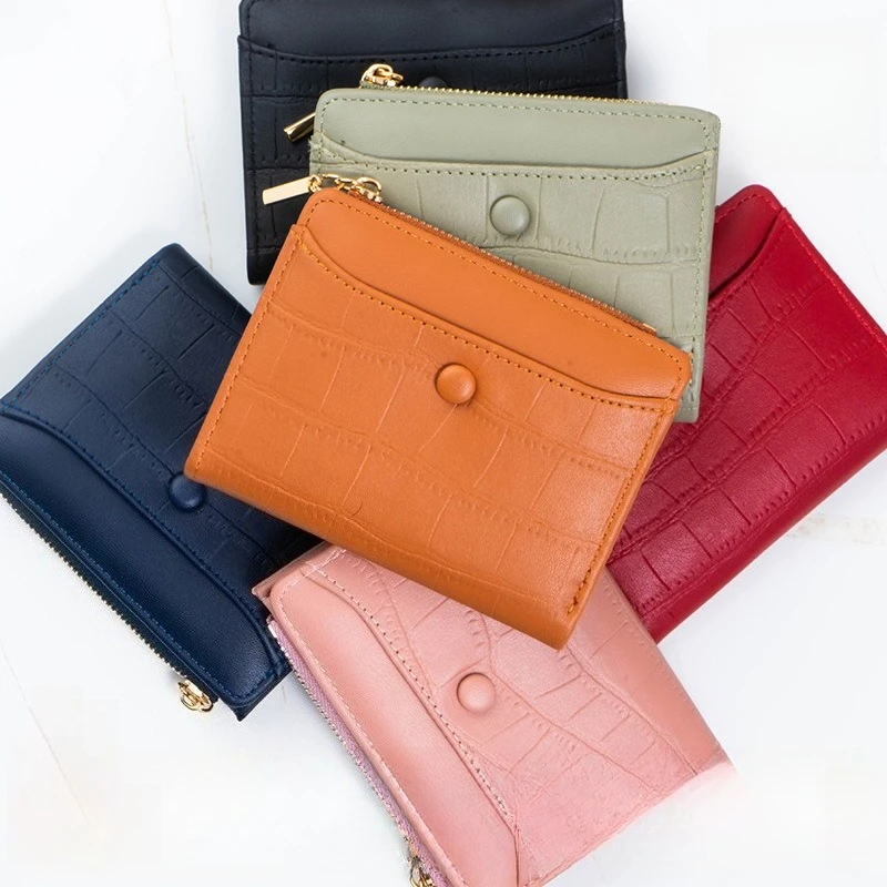 กระเป๋าสตางค์ผู้หญิงอเนกประสงค์แบบซิป PU ใส่เหรียญได้ รุ่นใหม่บางเฉียบ กระเป๋าสตางค์ใบเล็กแบบสั้นสำหรับผู้หญิง