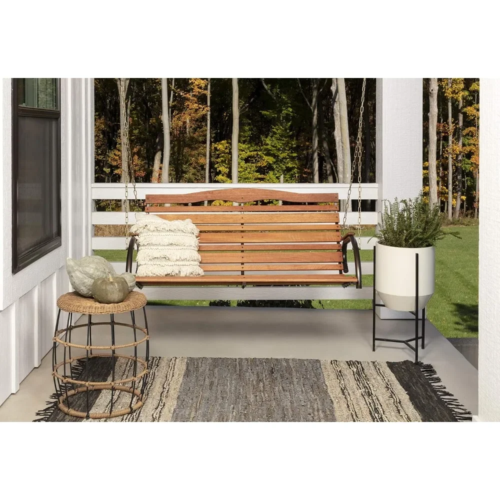 Taman Pedesaan Teras Luar Ruangan Ayunan Rangka Baja Dilapisi Bubuk Perlengkapan Kursi Kayu dengan Rantai, Dapat Menampung Hingga 500 Pound