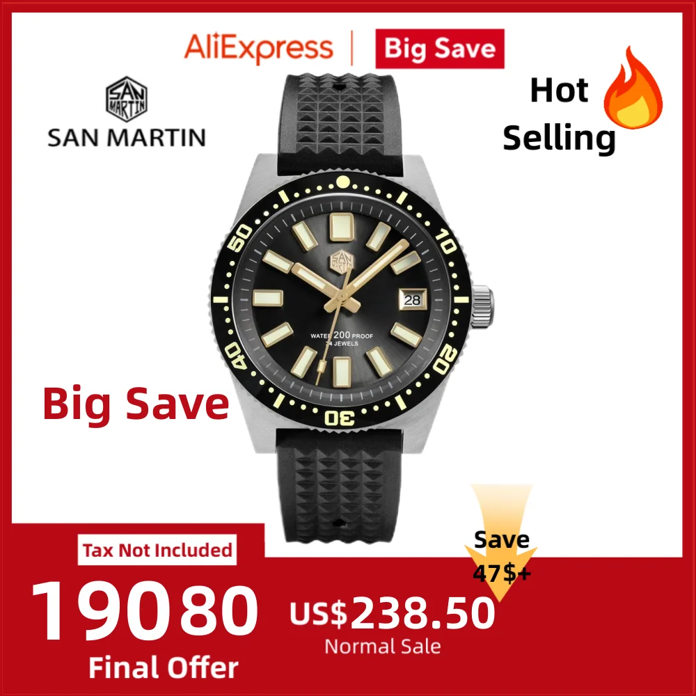 

San Martin 40mm 3D Printing Full C3 Lume Surfing Dial NH35 Men Diver Watch 62mas Week Date Window Gilt Indices 20Bar SN0007 V3