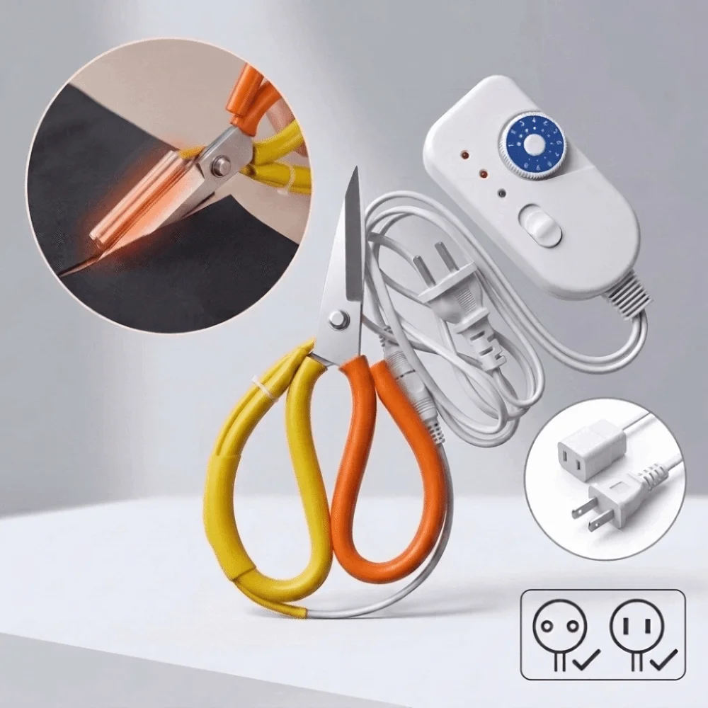 Temperature Adjustable Electric Heating Fabric Scissors Built-In Heating Tube Metal Blade Hot Cutter Neat Sealed Edges