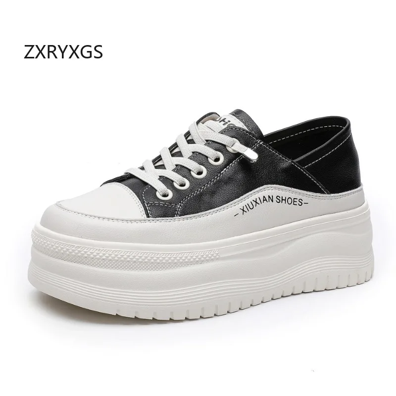 ZXRYXGS Promotion Premium Cowhide Full Real Leather Sneakers Platform Increase Shoes 2024 Autumn Women Shoes Leisure Sneakers