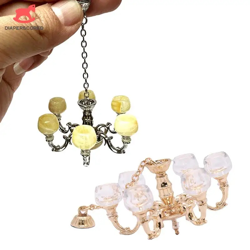 1PC 1:6 1:12 Dollhouse Miniature Lamp Chandelier Light Working Ceiling Lamp Furniture Model Decor Toy Doll House Accessories