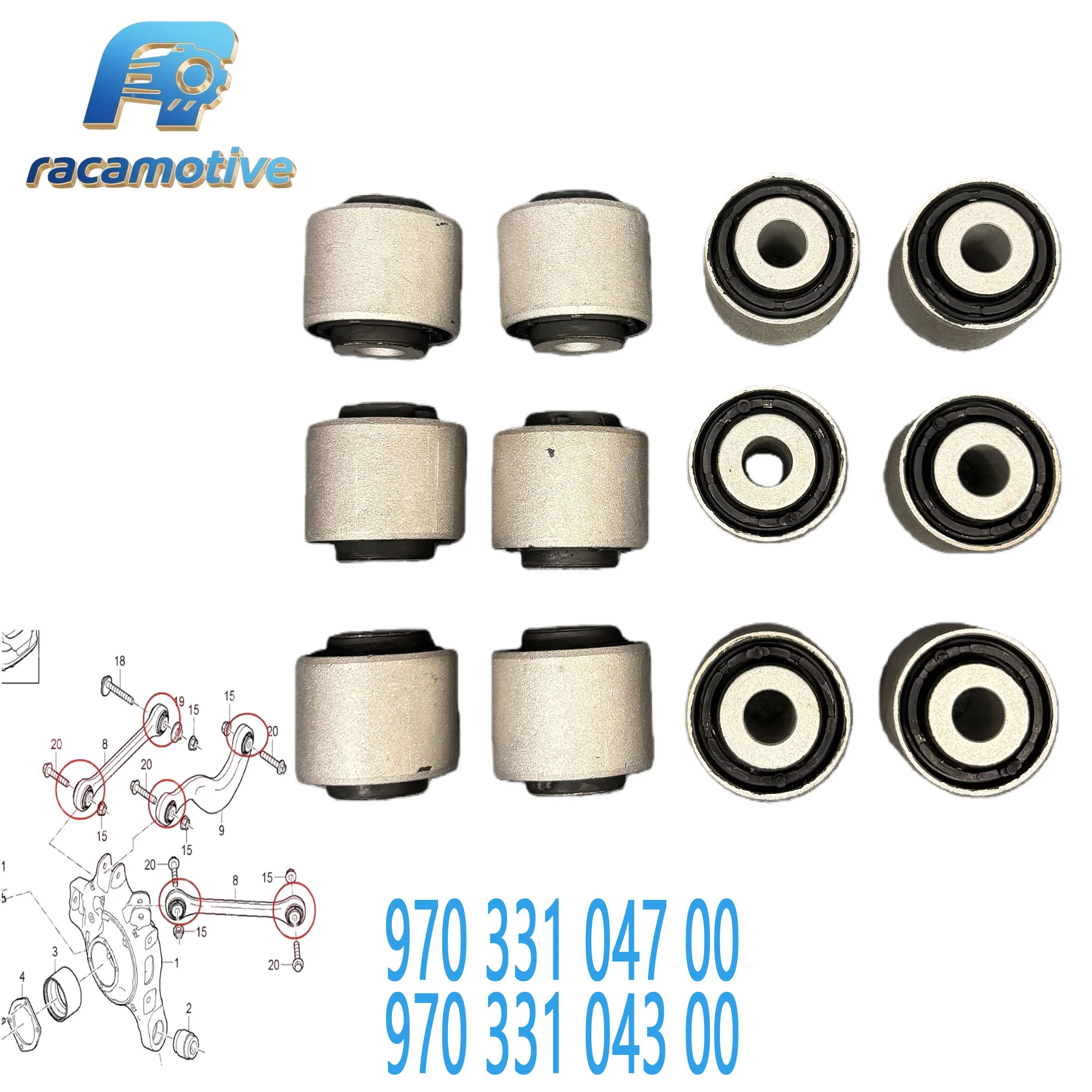 97033104300 97033104700 for Porsche Panamera 970 2009-2017 rear suspension upper outer control arm bushing kit, 12-piece set