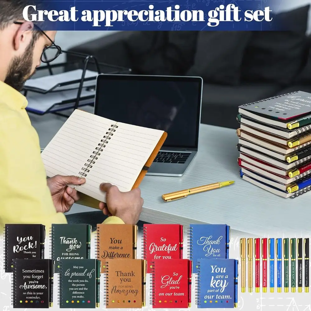 Jurnal Kulit Inspiratif untuk Tim - Pulpen Bambu, Tab Indeks Berwarna, Hadiah untuk Staf dan Rekan Kerja