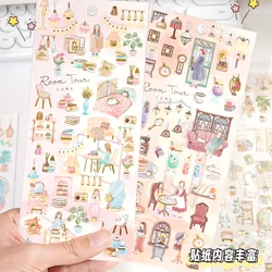 3 pcs/6 pcs Random Girls Daily Life Stickers Scrapbooking Diy Journal Stationery Sticker Sheet Aesthetic Deco Art Supplies Gift
