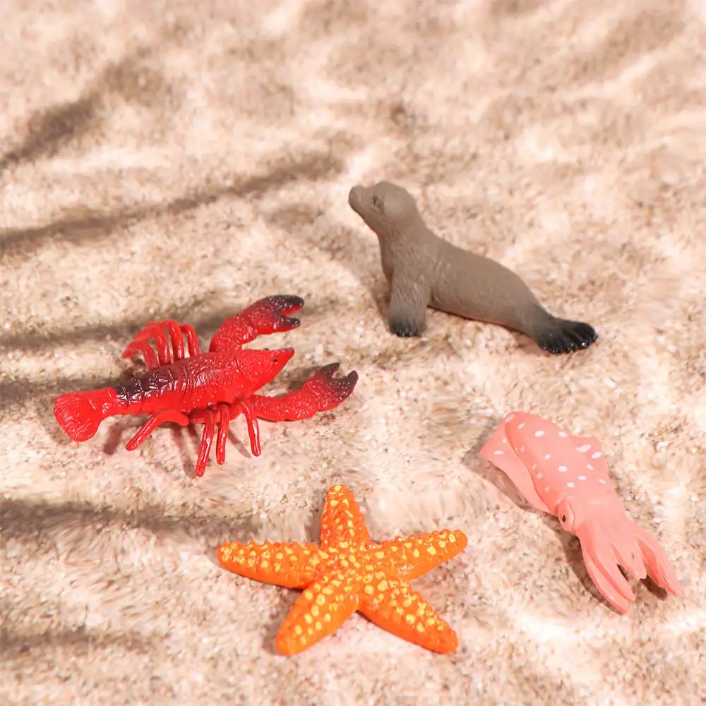 12pcs Plastic Sea Life Animals Model Shark Turtle Crab Starfish Ocean Animals Ornaments Collectible Multicolor