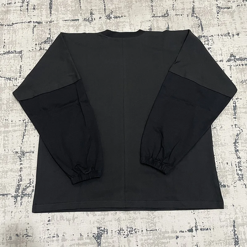 Best Quality Cotton Vintage Charcoal Black Oversize Splicing T-Shirt Vultures Kanye West Double Layered Long Sleeve T Shirt