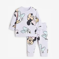 Dziewczęce wiosenne jesienne ubrania Minnie pełne bluza z nadrukiem + spodnie 2pcs casualowe sportowa nowa dziecięce kombinezony z długim rękawem z motywem kreskówki