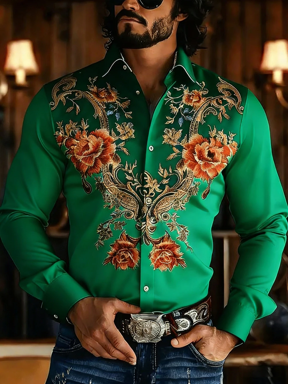 

Men's light luxury long-sleeved shirt natural flower high-definition 3D printing white shirt Hawaiian holiday party clothes mens
