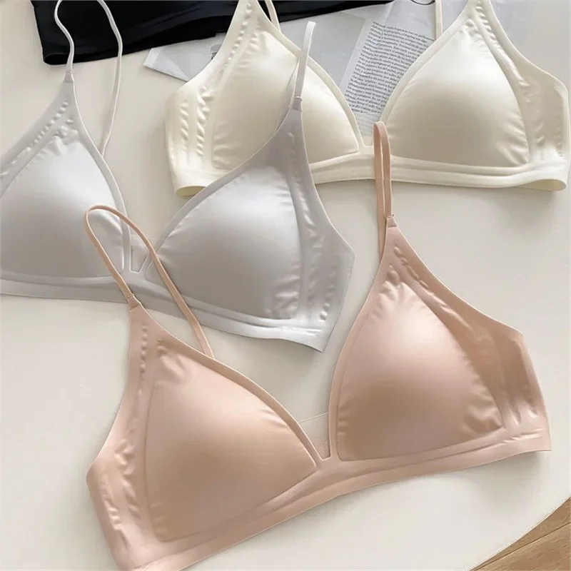 Bezszwowe, obręcze, francuski trójkątny biustonosz, głęboki dekolt V, efekt \"nagiej skóry\", kobiecy, cienki, zapobiegający obwisaniu, wygodny, przyjazny dla skóry i oddychający.