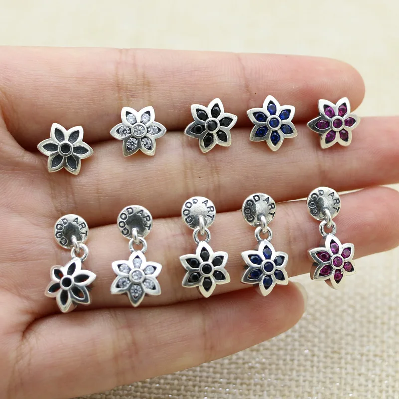 

Cool and fashionable s925 sterling silver three cherry blossom earrings with diamond Earrings Personalized Male Ornament Female