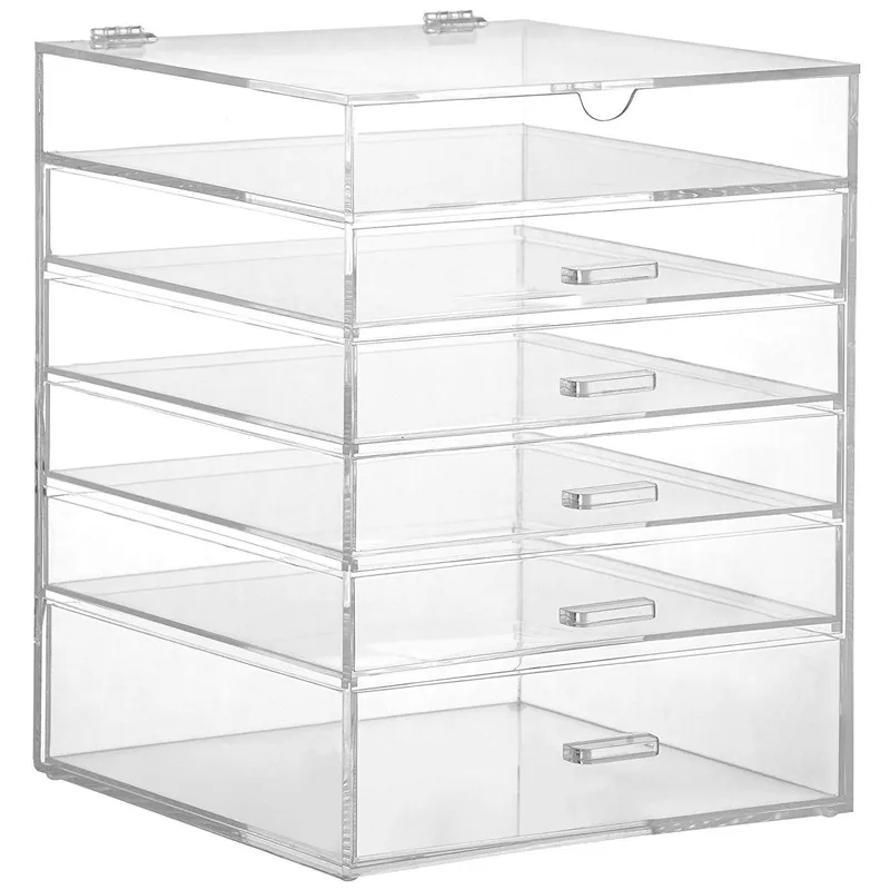 custom.Top Seller Hinged Lid Acrylic Cosmetic Cube Organizer Drawer/Large 6 Tier 5 Drawers Acrylic Makeup Storage Box