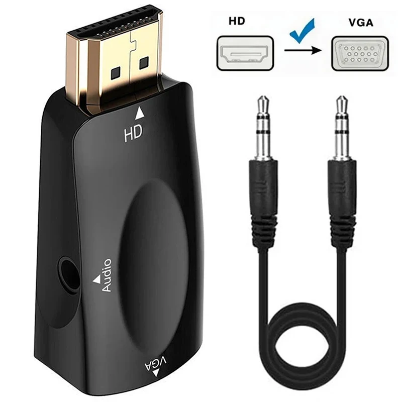 HDMI-compatible Male to VGA Female Adapter With 3.5mm Jack Audio Full HD 1080P For PC Laptop TV Box Computer Display Projector