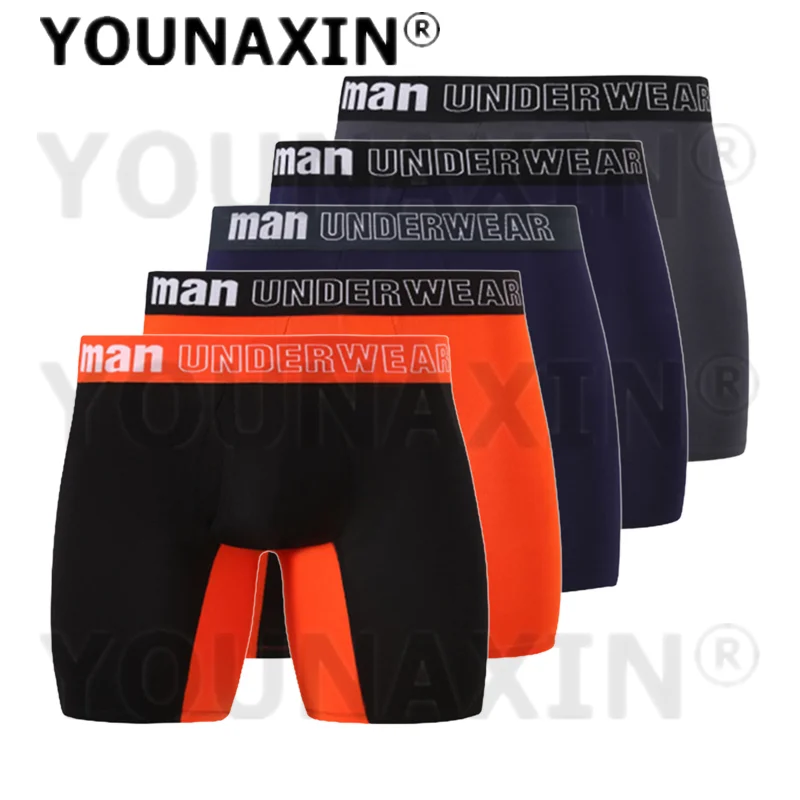 5 Pcs Big Size Men's Boxers Briefs Underwear Sexy Panties Long Underpants Undies Open Crotch Sports Knickers 3XL 4XL 5XL 6XL 7XL