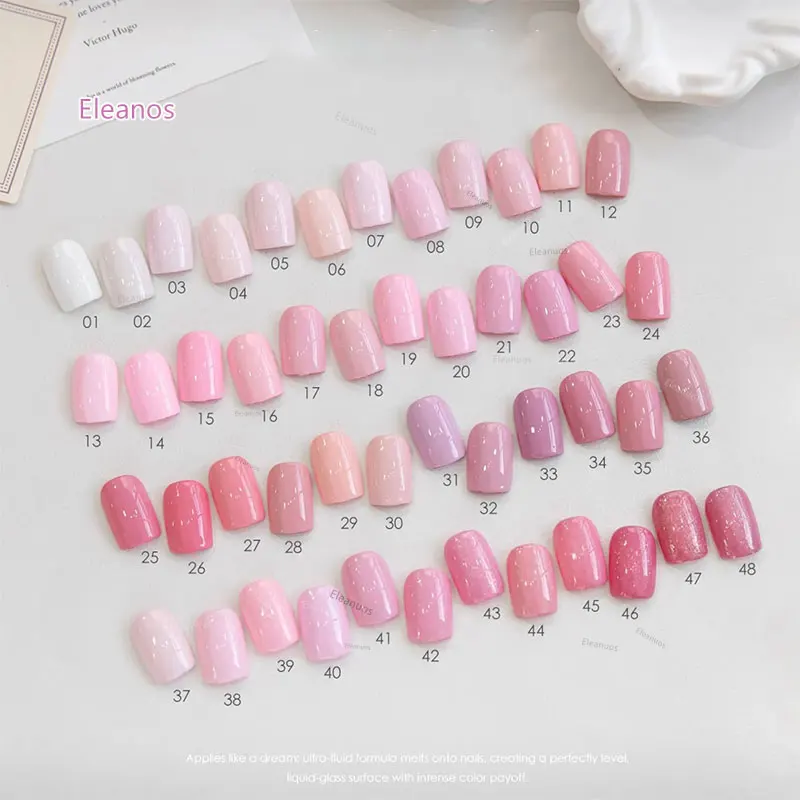Set de 48Pcs Esmaltes en Gel Nude Rosado Alta Saturación Pastel con Tarjeta de Colores UV LED Remojable 15ml Brillantina Rosa Cereza 15ml 4