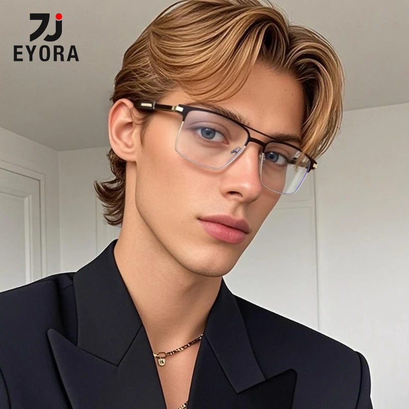 

EYORA Wooden Temple Men Business Metal Reading Glasses Anti Blue Ray Myopia and Hyperopia Photochromic Prescription Eyewear Lens