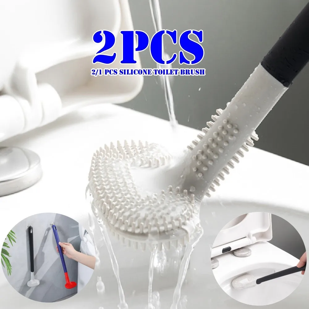 2/1 Pcs Bathroom Toilet Brush Toilet Bowl Cleaner Brush Long Rounded Grip Wall Mounted Silicone Toilet Brushes Anti-Drip Craft