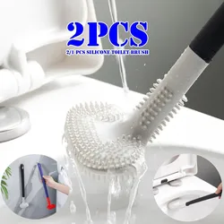 2/1 Pcs Bathroom Toilet Brush Toilet Bowl Cleaner Brush Long Rounded Grip Wall Mounted Silicone Toilet Brushes Anti-Drip Craft