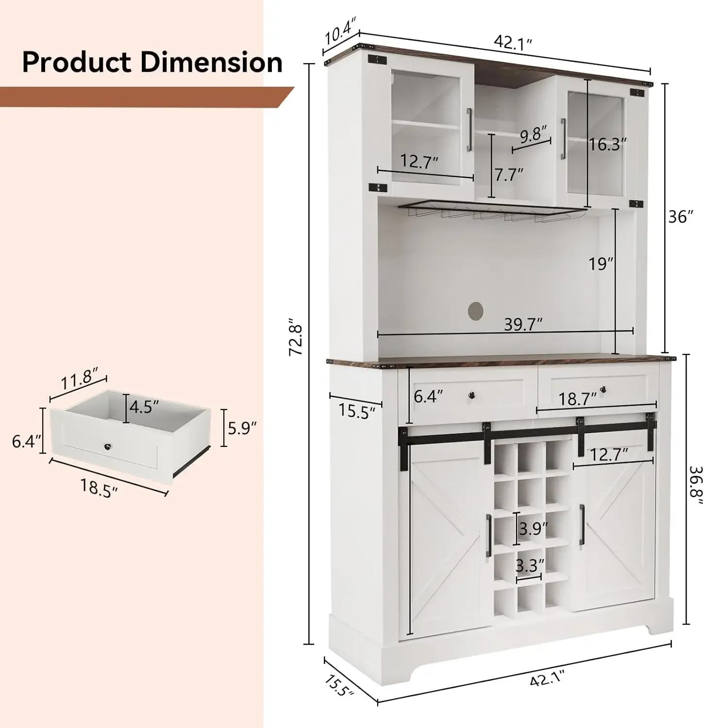 Artpower Wine Bar Cabinet With Sliding Barn Door, 72