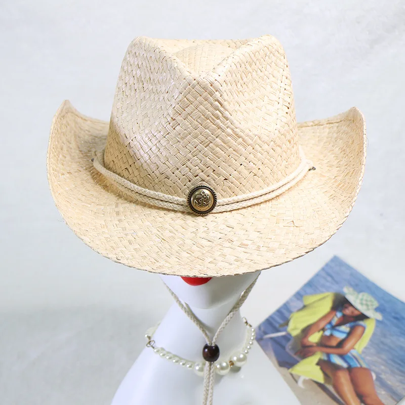 

Cowboy hat 2023 new hollow painted denim straw hat Men's summer outdoor travel unisex pure color western Cowboy hat