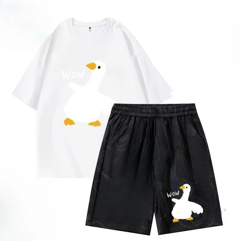 

Комплект Big White Goose, футболка с короткими рукавами, мужские и женские летние новые пляжные брюки, свободные повседневные шорты для пар