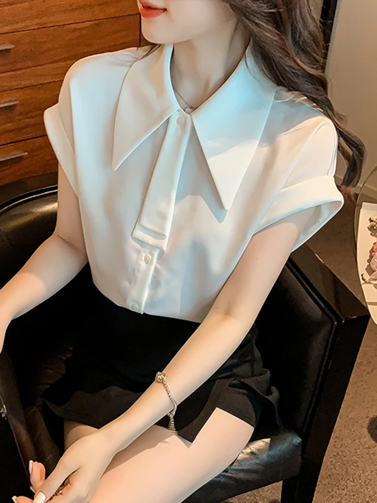 Camiseta de Gasa para Mujer, Estilo Informal, Holgada, Entallada, Cuello Redondo, Color Puro, Corte Recto