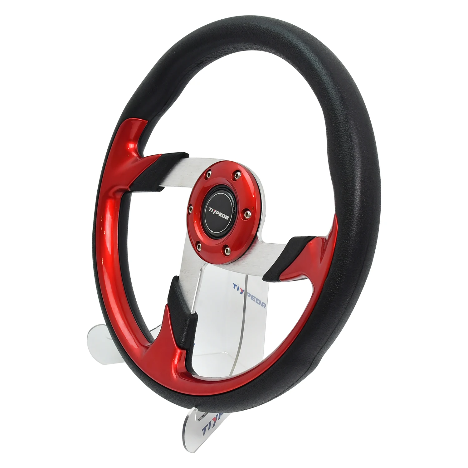

320mm Universal Red Spliced PU Leather Steering Wheel Sport Design for Car Modification