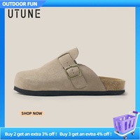 UTUNE Retro Suede Clog Slippers Men's & Women's Soft Cork Sole Comfortable Casual Mules Indoor & Outdoor Non-Slip Home Shoes