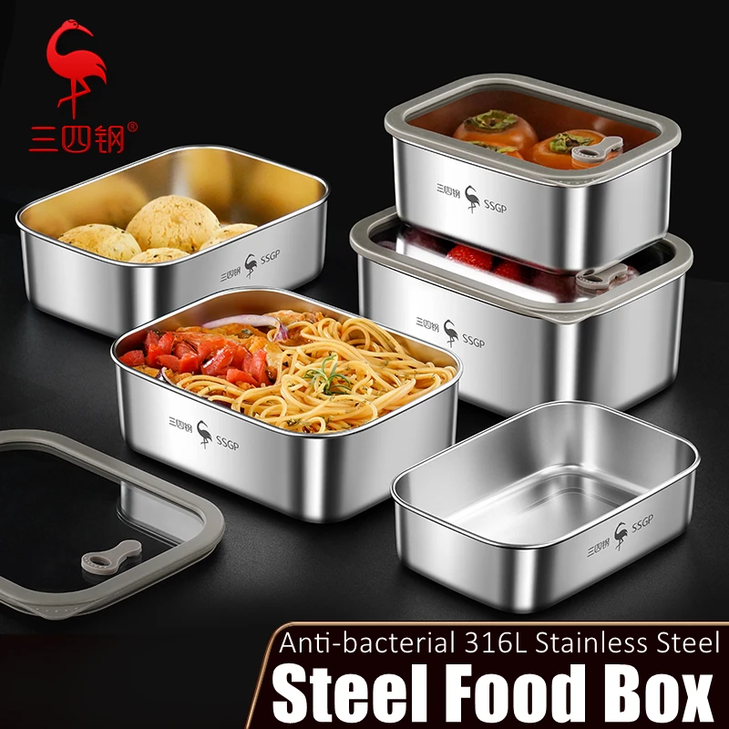 LFGB Certificated 316L Stainless Steel Crisper 99.9% Anti-bacterial Fridge Food Box Well Sealed Bento with Tempered Glass Cover - Image 2