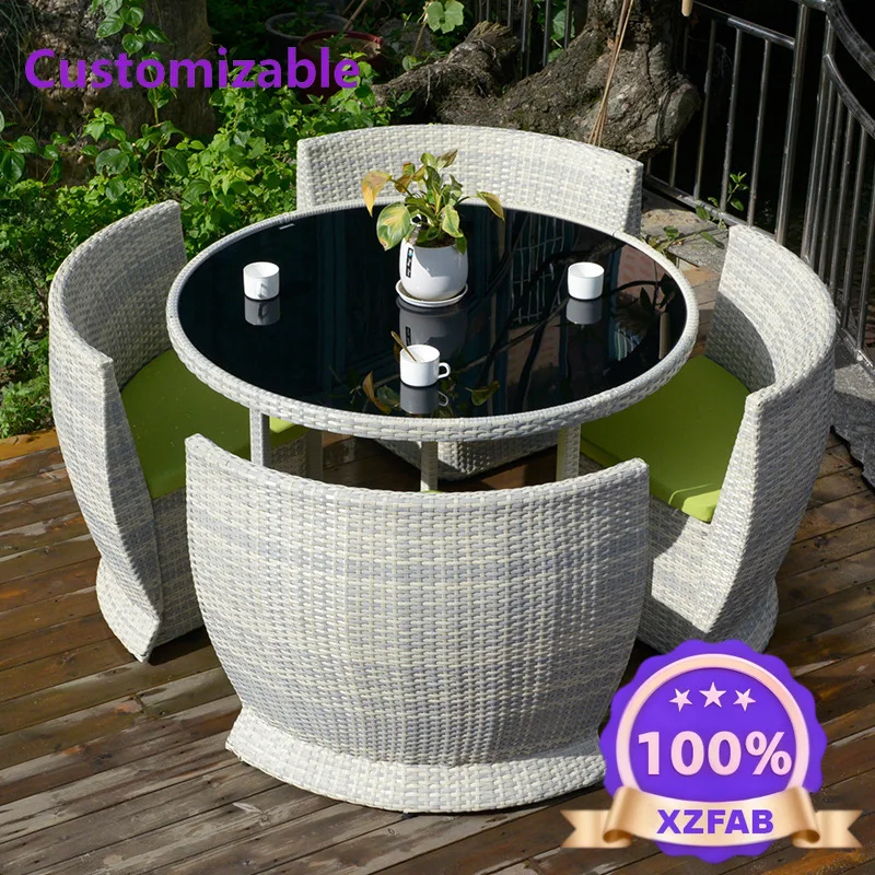 Factory Direct 2026 Outdoor tables and chairs patio with umbrella terrace sunscreen waterproof rattan furniture leisure open-air